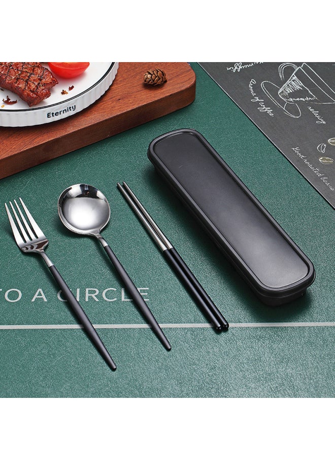 Stainless Steel Tableware Spoon Fork Chopsticks Portuguese Three-piece Set Student Tableware Outdoor Portable Tableware Suit-Specifications: Three-piece Set