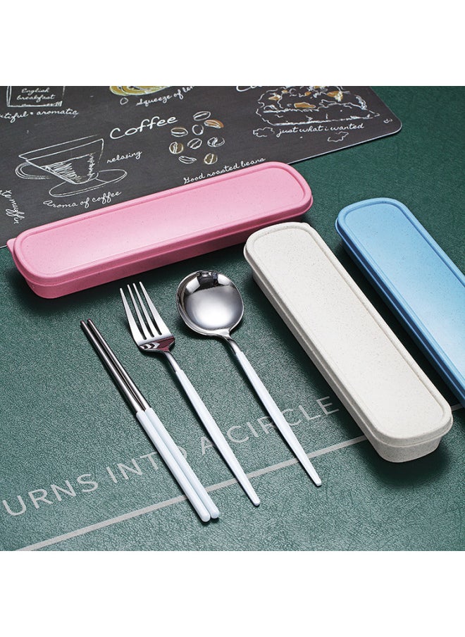 Stainless Steel Tableware Spoon Fork Chopsticks Portuguese Three-piece Set Student Tableware Outdoor Portable Tableware Suit-Specifications: Three-piece Set