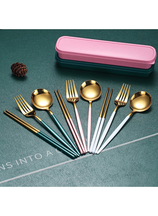 Stainless Steel Tableware Spoon Fork Chopsticks Portuguese Three-piece Set Student Tableware Outdoor Portable Tableware Suit-Specifications: Three-piece Set