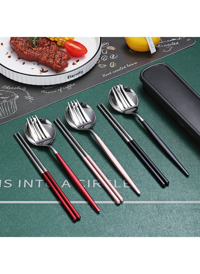 Stainless Steel Tableware Spoon Fork Chopsticks Portuguese Three-piece Set Student Tableware Outdoor Portable Tableware Suit-Specifications: Three-piece Set