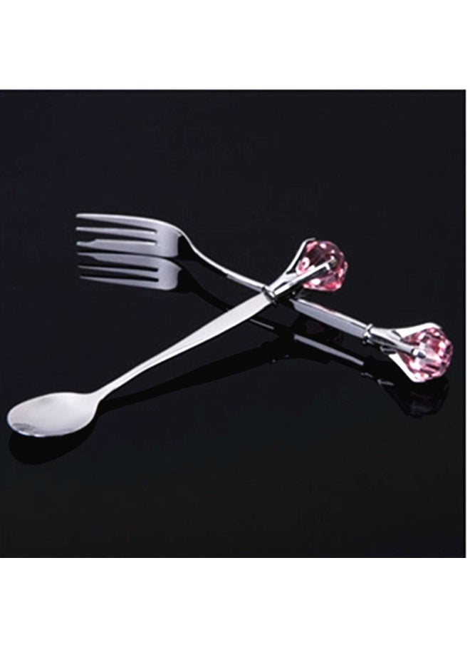 Diamond Fork Spoon Mixing Spoon Japanese And Korean Popular Coffee Spoon Fruit Fork 304 Stainless Steel Creative Ice Spoon Western Food Fruit-Specifications:Diamond Double Fork Green