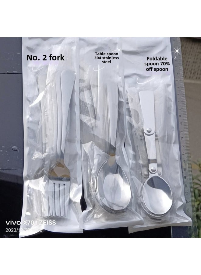 Fashion Cartoon Boxed Stainless Steel Gift Tableware Set Student Portable Outdoor Spoon Chopsticks Set Wholesale-Color:Three-fold Spoon Pointed 304 Stainless Steel 5 A Pack