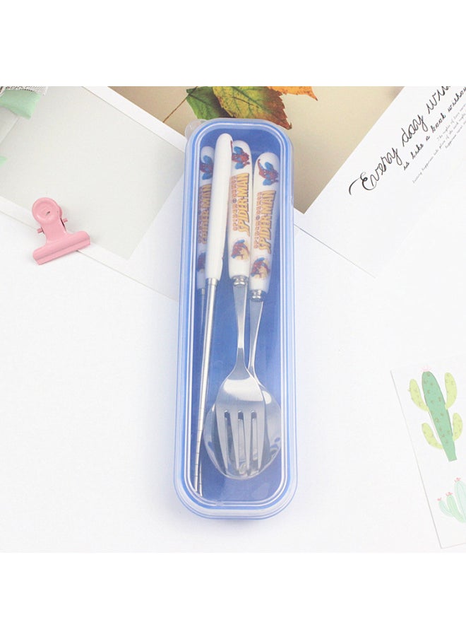 Cute Cartoon Children's Tableware Student Portable Food Grade 304 Stainless Steel Tableware Spoon Fork Chopsticks Set-Specifications:Spiderman