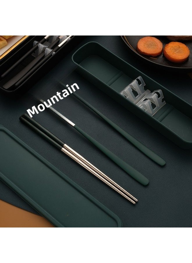 Stainless Steel Chopsticks Spoon Fork Set Korean Portable Tableware Camping Outdoor Gift Student Tableware Three-piece Set-Specifications:Black Silver-Two-Piece Set