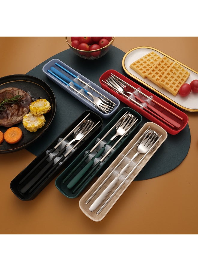 Stainless Steel Chopsticks Spoon Fork Set Korean Portable Tableware Camping Outdoor Gift Student Tableware Three-piece Set-Specifications:Black Silver-Two-Piece Set