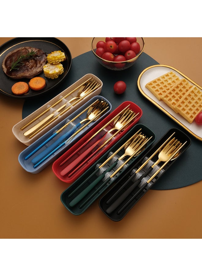 Stainless Steel Chopsticks Spoon Fork Set Korean Portable Tableware Camping Outdoor Gift Student Tableware Three-piece Set-Specifications:Black Silver-Two-Piece Set