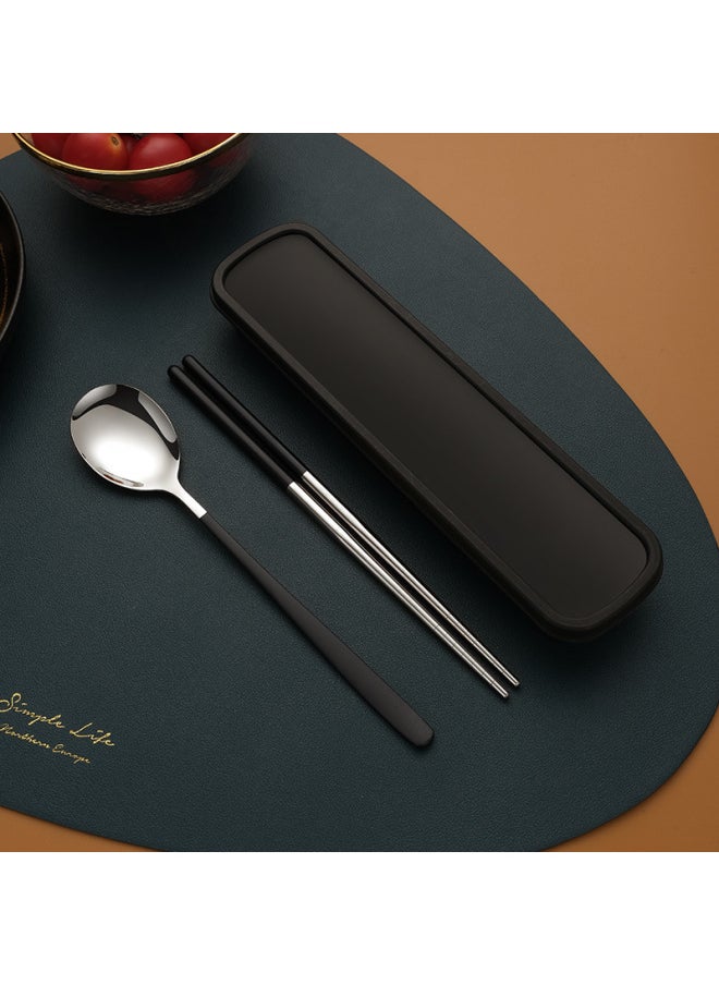 Stainless Steel Chopsticks Spoon Fork Set Korean Portable Tableware Camping Outdoor Gift Student Tableware Three-piece Set-Specifications:Black Silver-Two-Piece Set