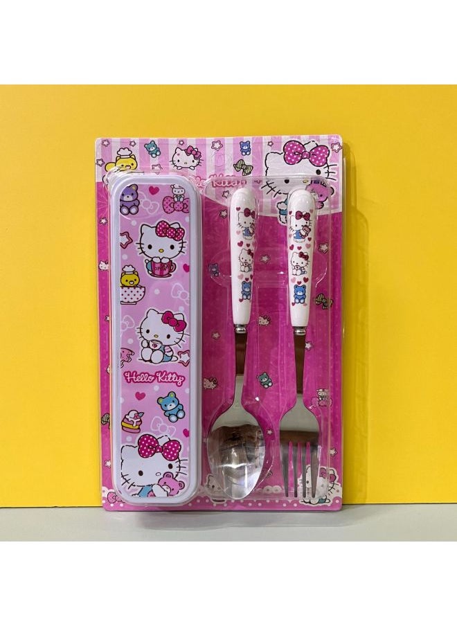 2020 Cartoon Children's Tableware ZC-8838 Spoon Fork Tableware Box Combination Set Spot-Specifications:Dingdang Cat