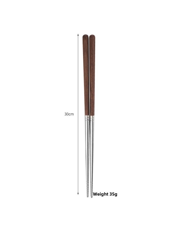 304 Stainless Steel Vintage Wooden Handle Split Spoon Public Chopsticks High-end Sandy Tableware Household Spoon Chopsticks Dessert Spoon-Color:304 Walnut