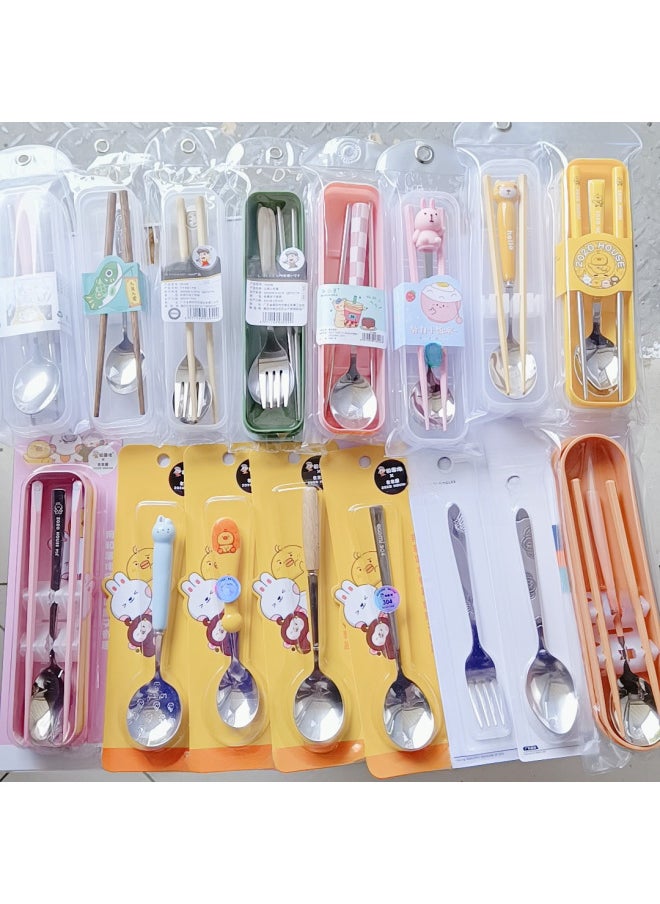Fashion Cartoon Boxed Stainless Steel Gift Tableware Set Student Portable Outdoor Spoon Chopsticks Set Wholesale-Color:Jiashunning Stainless Steel Spoon