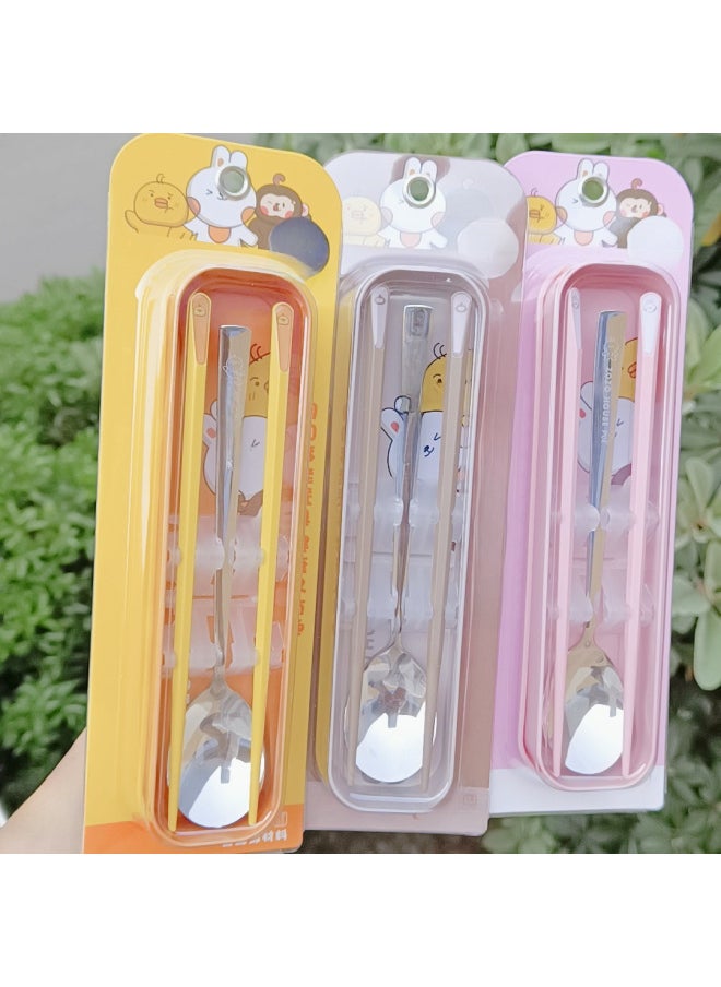 Fashion Cartoon Boxed Stainless Steel Gift Tableware Set Student Portable Outdoor Spoon Chopsticks Set Wholesale-Color:Jiashunning Stainless Steel Spoon