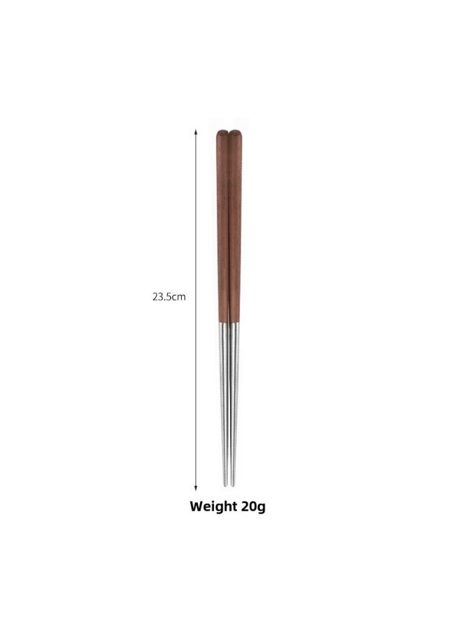 304 Stainless Steel Vintage Wooden Handle Split Spoon Public Chopsticks High-end Sandy Tableware Household Spoon Chopsticks Dessert Spoon-Color:304 Walnut