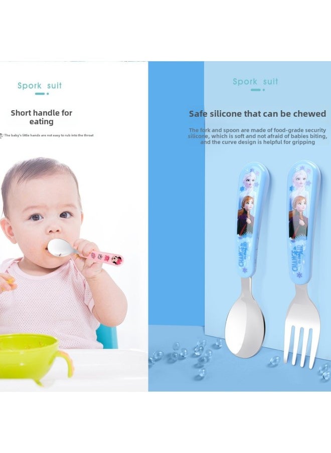 Disney Baby 304 Stainless Steel Tableware Spoon Fork Suit Baby Tableware Children Princess Mickey Aisha-Specifications:Dc2470 Mcqueen Small Tableware Three-piece Set