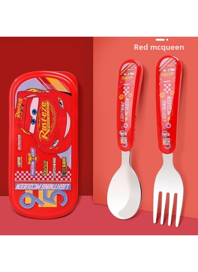 Disney Baby 304 Stainless Steel Tableware Spoon Fork Suit Baby Tableware Children Princess Mickey Aisha-Specifications:Dc2470 Mcqueen Small Tableware Three-piece Set