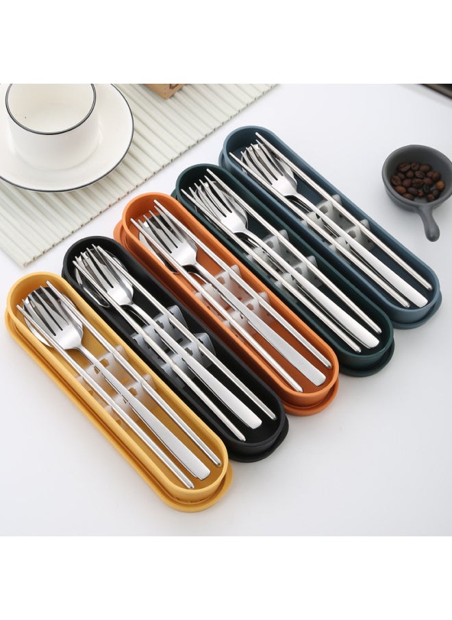 Korean-style 304 Stainless Steel Portable Tableware Suit Spoon Fork Chopsticks Three-piece Set Student Spoon Chopsticks Suit Gift-Specifications:Korean Style 410  Three-piece Spoon, Fork And Chopsticks Set