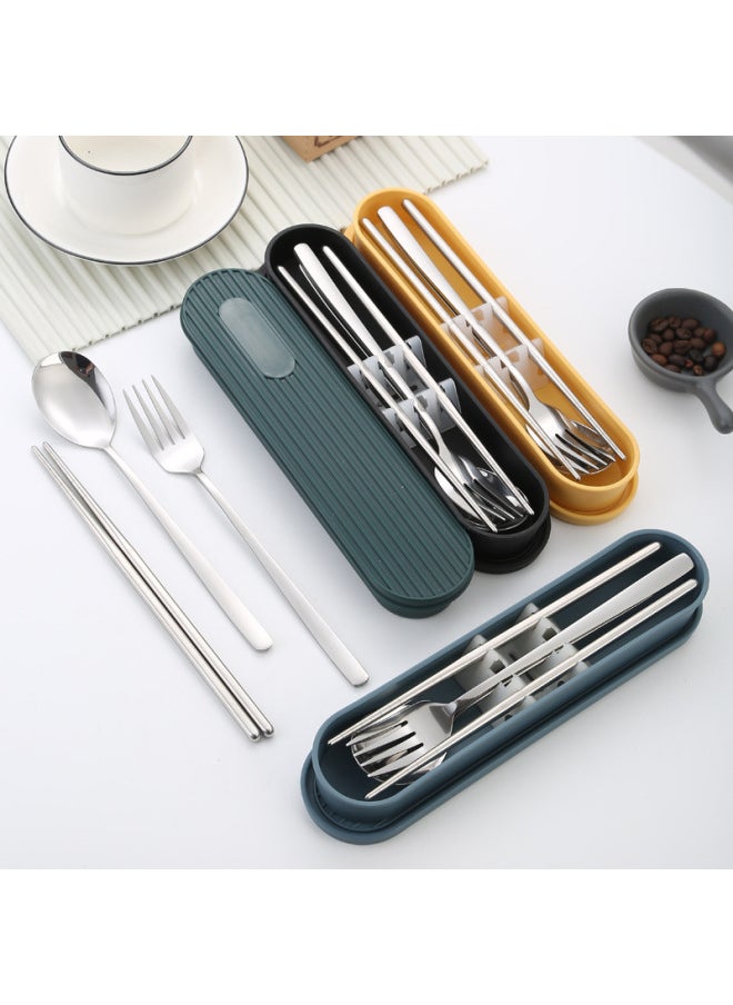 Korean-style 304 Stainless Steel Portable Tableware Suit Spoon Fork Chopsticks Three-piece Set Student Spoon Chopsticks Suit Gift-Specifications:Korean Style 410  Three-piece Spoon, Fork And Chopsticks Set