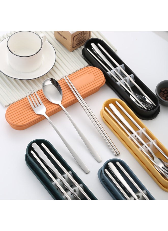 Korean-style 304 Stainless Steel Portable Tableware Suit Spoon Fork Chopsticks Three-piece Set Student Spoon Chopsticks Suit Gift-Specifications:Korean Style 410  Three-piece Spoon, Fork And Chopsticks Set