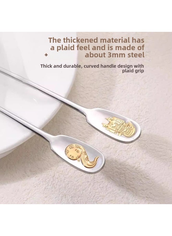 316 Stainless Steel Zodiac Spoon For Children And Babies Special Dining Spoon Spoon High-end Household Small Spoon-Color:316 Zodiac Spoon-Ping An Tiger