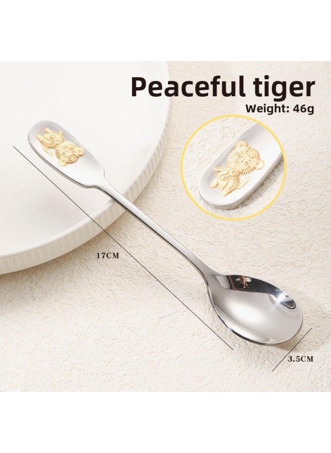 316 Stainless Steel Zodiac Spoon For Children And Babies Special Dining Spoon Spoon High-end Household Small Spoon-Color:316 Zodiac Spoon-Ping An Tiger