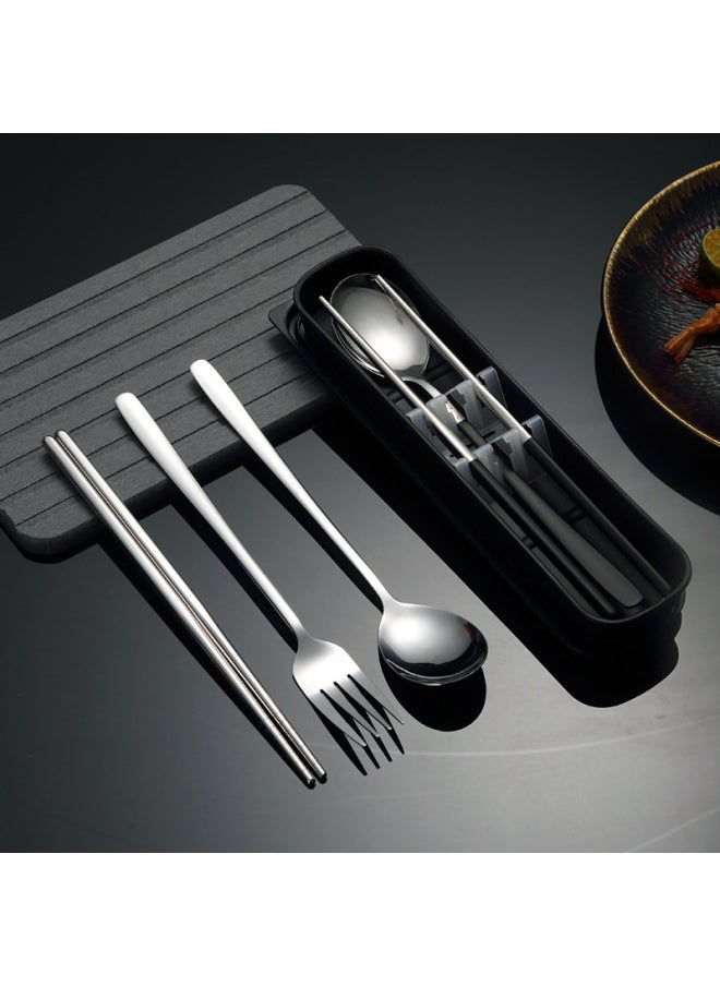 Stainless Steel Portable Tableware Three-piece Set Fork Chopsticks Spoon Suit Korean-style Stainless Steel Tableware Suit Gift-Specifications:Gold Two-piece Set (black Box)