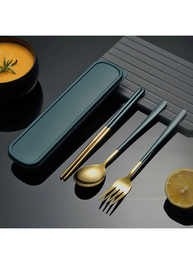 Stainless Steel Portable Tableware Three-piece Set Fork Chopsticks Spoon Suit Korean-style Stainless Steel Tableware Suit Gift-Specifications:Gold Two-piece Set (black Box)