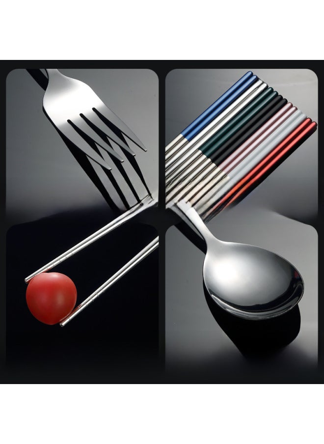 Stainless Steel Portable Tableware Three-piece Set Fork Chopsticks Spoon Suit Korean-style Stainless Steel Tableware Suit Gift-Specifications:Gold Two-piece Set (black Box)