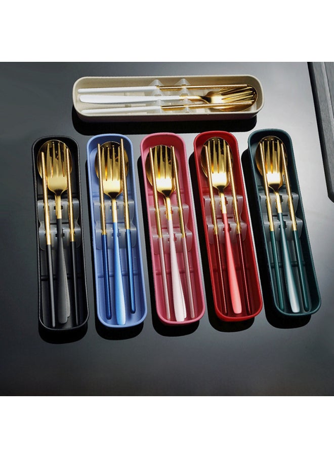Stainless Steel Portable Tableware Three-piece Set Fork Chopsticks Spoon Suit Korean-style Stainless Steel Tableware Suit Gift-Specifications:Gold Two-piece Set (black Box)