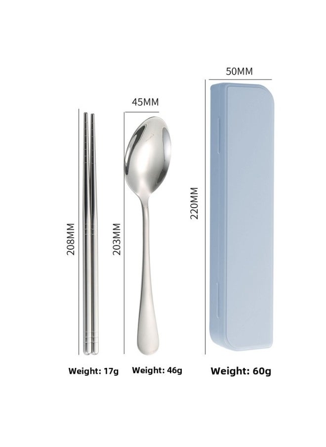 Portable Stainless Steel Tableware Set Fork Spoon Chopsticks Three-piece Set Student Outdoor Company Advertising Printing Logo-Specifications: Large One-piece Blue Two-piece