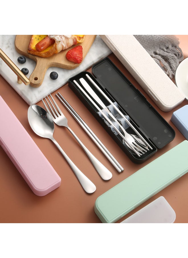 Portable Stainless Steel Tableware Set Fork Spoon Chopsticks Three-piece Set Student Outdoor Company Advertising Printing Logo-Specifications: Large One-piece Beige Two-piece Set