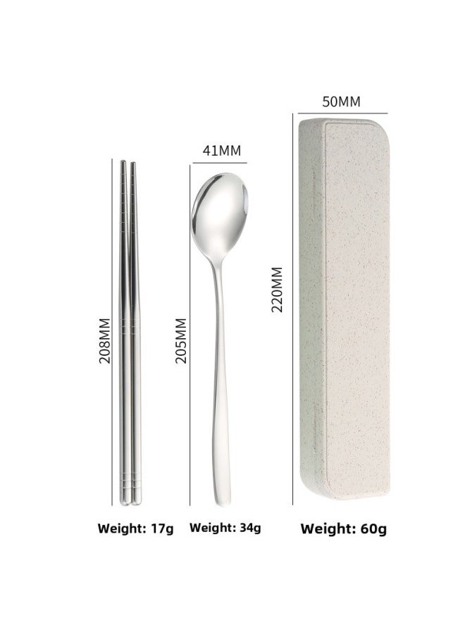 Portable Stainless Steel Tableware Set Fork Spoon Chopsticks Three-piece Set Student Outdoor Company Advertising Printing Logo-Specifications: Large One-piece Beige Two-piece Set