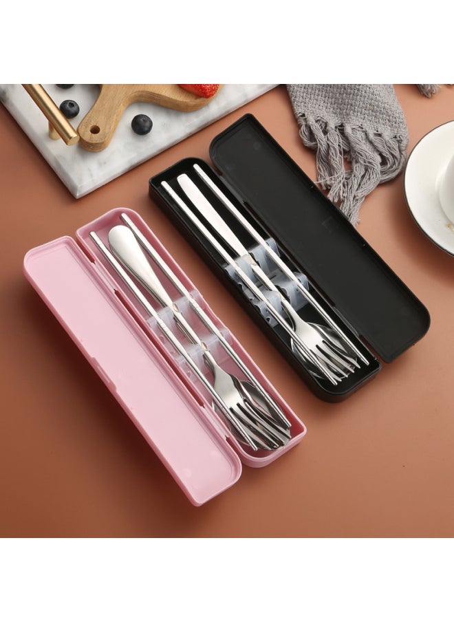 Portable Stainless Steel Tableware Set Fork Spoon Chopsticks Three-piece Set Student Outdoor Company Advertising Printing Logo-Specifications: Large One-piece Beige Two-piece Set