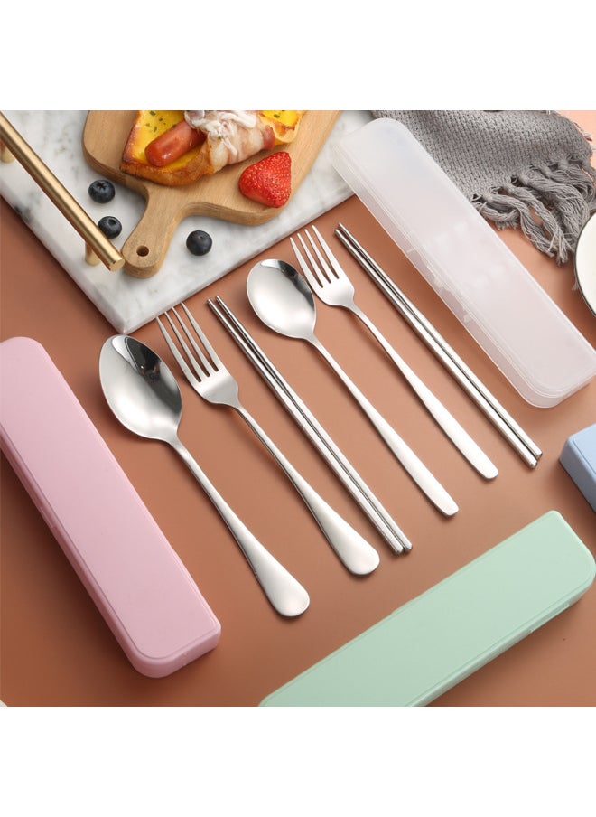 Portable Stainless Steel Tableware Set Fork Spoon Chopsticks Three-piece Set Student Outdoor Company Advertising Printing Logo-Specifications: Large One-piece Beige Two-piece Set