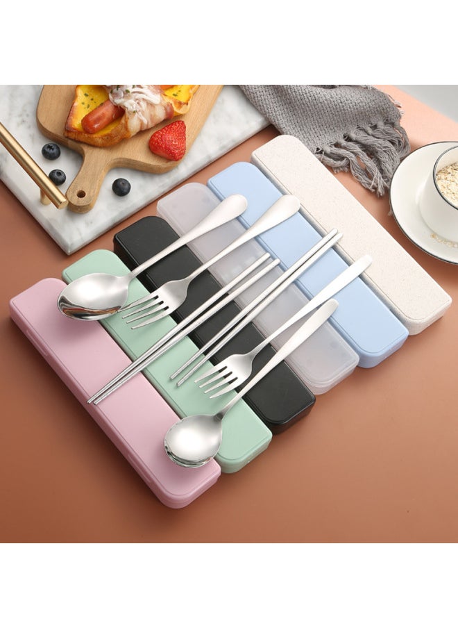 Portable Stainless Steel Tableware Set Fork Spoon Chopsticks Three-piece Set Student Outdoor Company Advertising Printing Logo-Specifications: Large One-piece Beige Two-piece Set