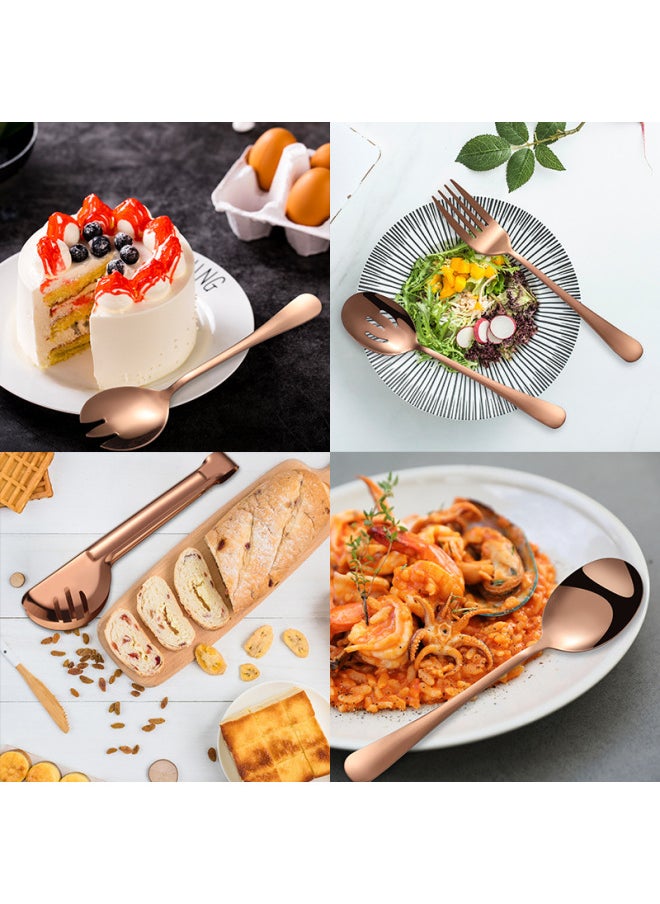 Stainless Steel Cutlery Set Spoon Fork Service Spoon Leak Multi-use Food Tongs Meal Serving Fork-Specifications:(8pcs) Colorful (without Salad Fork)