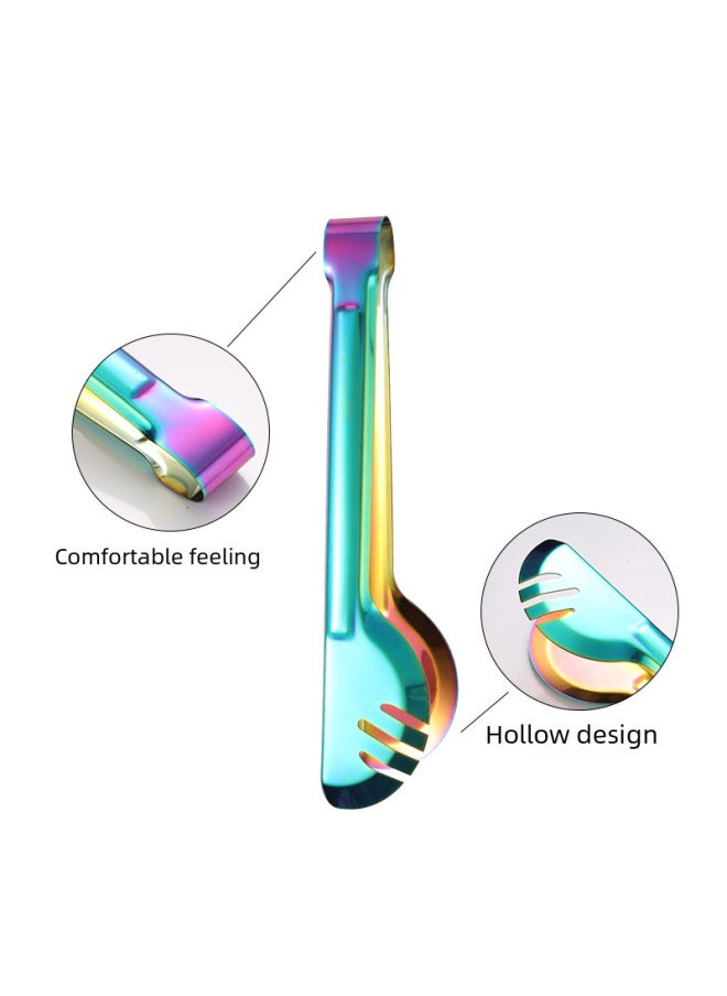 Stainless Steel Cutlery Set Spoon Fork Service Spoon Leak Multi-use Food Tongs Meal Serving Fork-Specifications:(8pcs) Colorful (without Salad Fork)