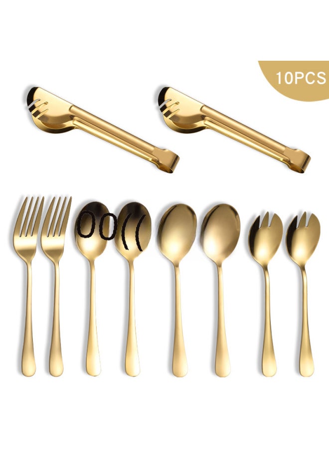 Stainless Steel Cutlery Set Spoon Fork Service Spoon Leak Multi-use Food Tongs Meal Serving Fork-Specifications:(8pcs) Colorful (without Salad Fork)