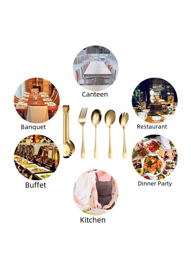 Stainless Steel Cutlery Set Spoon Fork Service Spoon Leak Multi-use Food Tongs Meal Serving Fork-Specifications:(8pcs) Colorful (without Salad Fork)