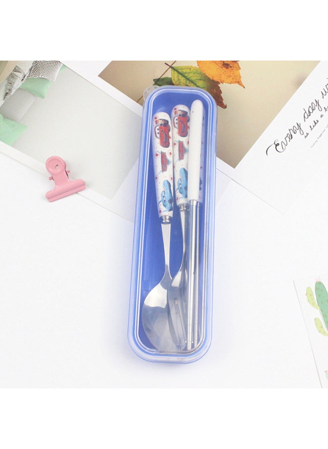 Cute Cartoon Children's Tableware Student Portable Food Grade 304 Stainless Steel Tableware Spoon Fork Chopsticks Set-Specifications:Car Mobilization