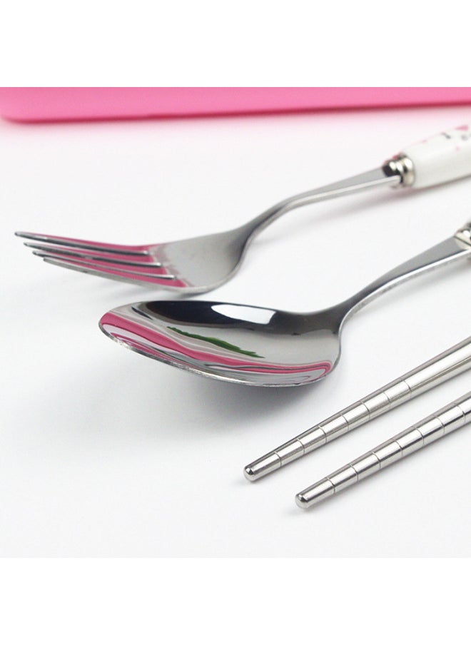 Cute Cartoon Children's Tableware Student Portable Food Grade 304 Stainless Steel Tableware Spoon Fork Chopsticks Set-Specifications:Car Mobilization
