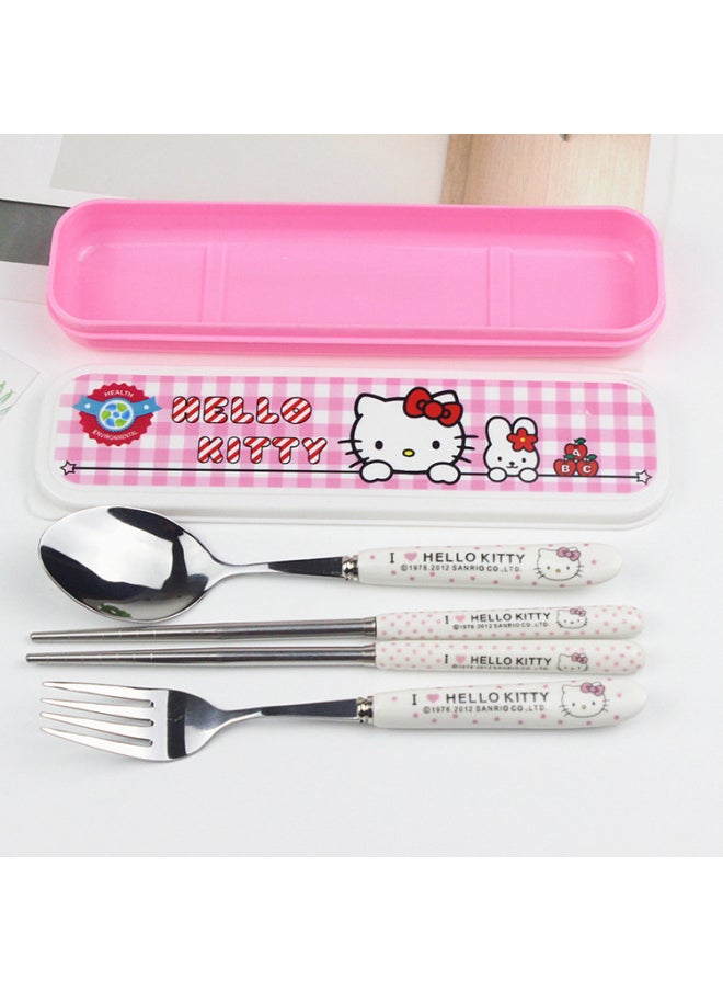 Cute Cartoon Children's Tableware Student Portable Food Grade 304 Stainless Steel Tableware Spoon Fork Chopsticks Set-Specifications:Car Mobilization