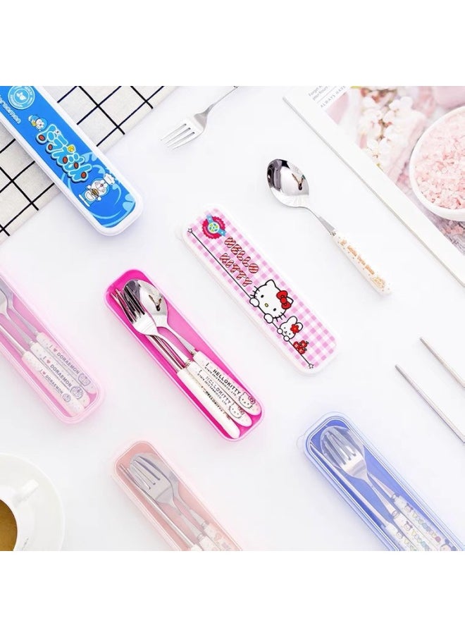 Cute Cartoon Children's Tableware Student Portable Food Grade 304 Stainless Steel Tableware Spoon Fork Chopsticks Set-Specifications:Car Mobilization