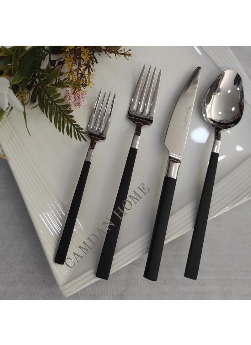 Stayle 24 Piece Black Steel Fork Spoon Set