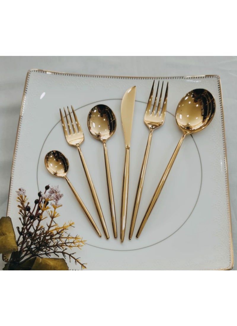 Ikon Gold Titanium Fork Spoon Set 36 Pieces