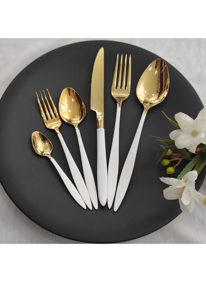 Carmen 72 Piece White Gold Titanium Fork Spoon Set