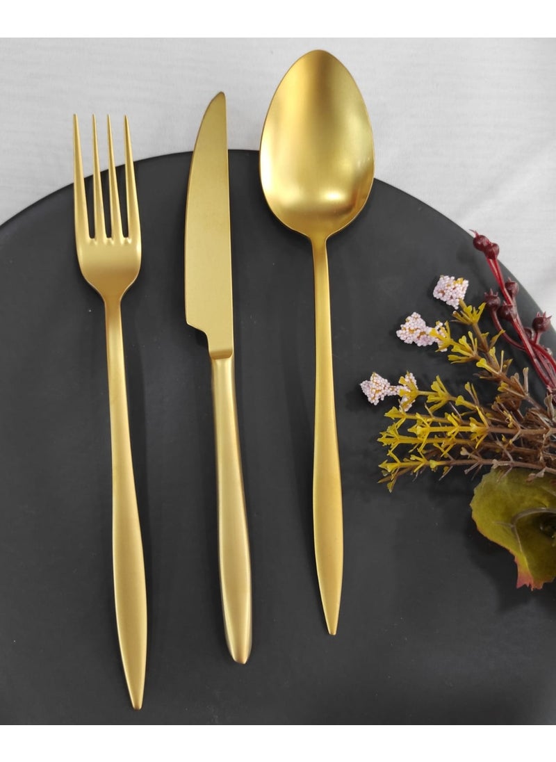 Carmen 18 Piece Matte Gold Titanium Fork Spoon Set