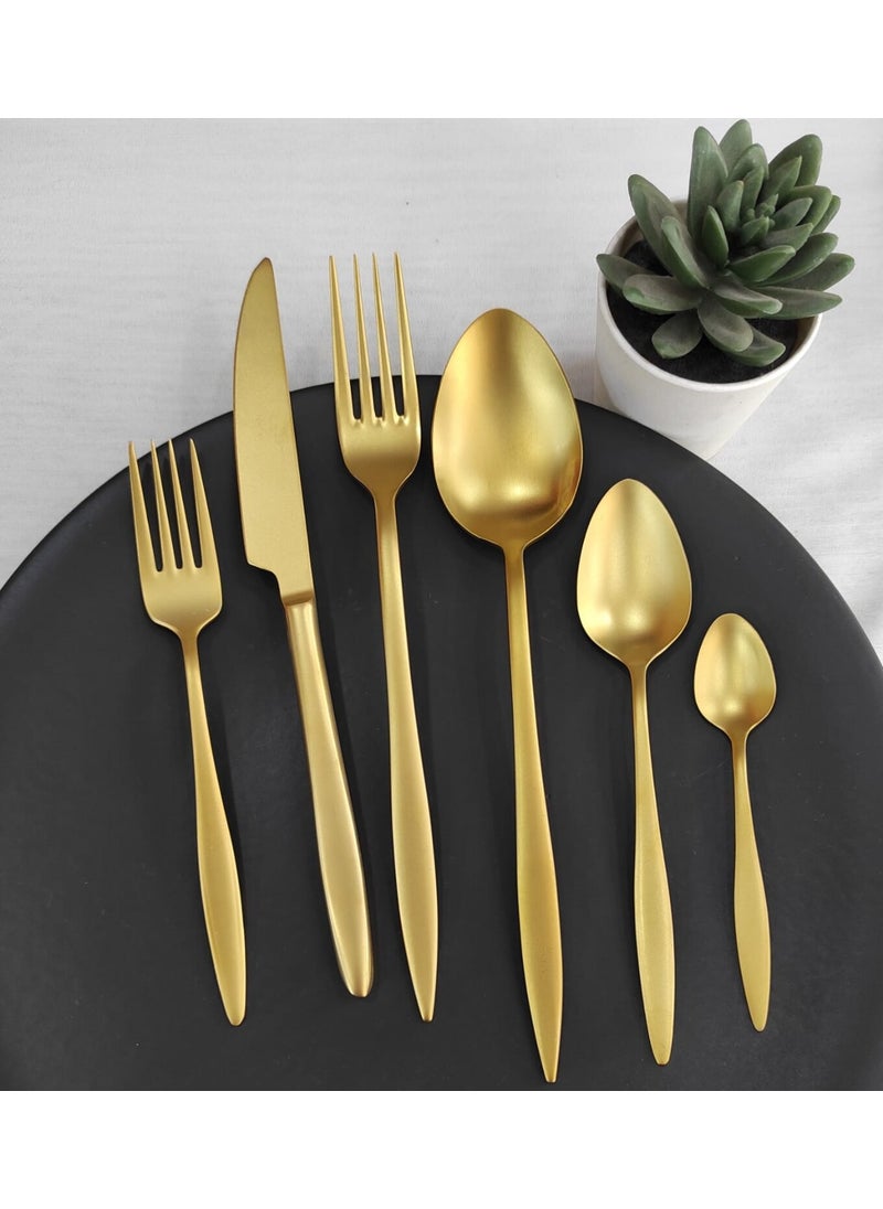 Carmen 36 Piece Matte Gold Titanium Fork Spoon Set