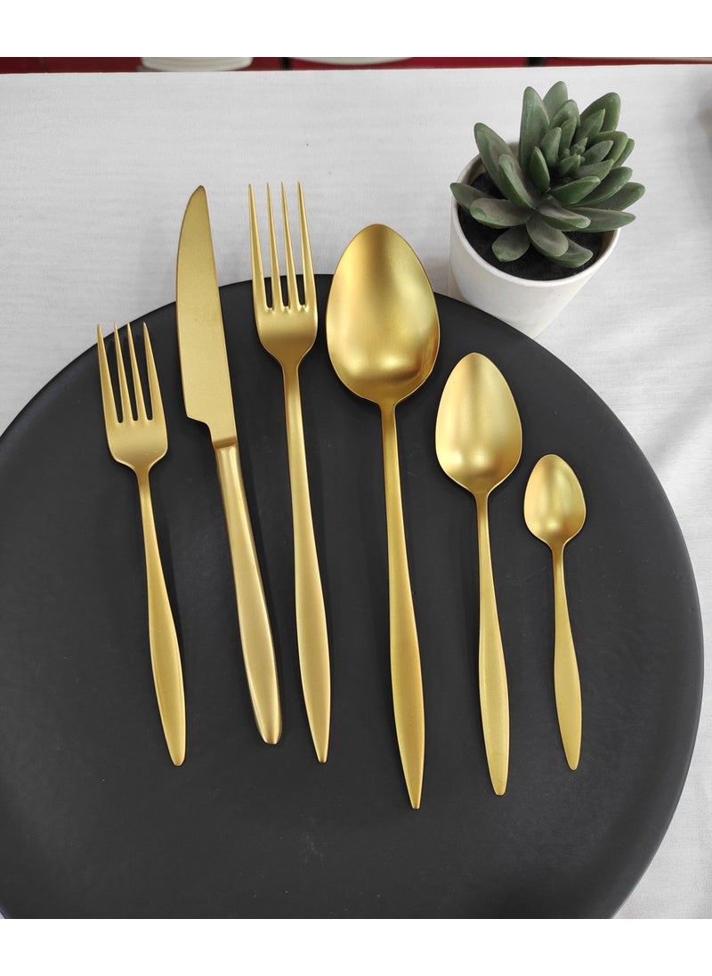Carmen 72 Piece Matte Gold Titanium Fork Spoon Set