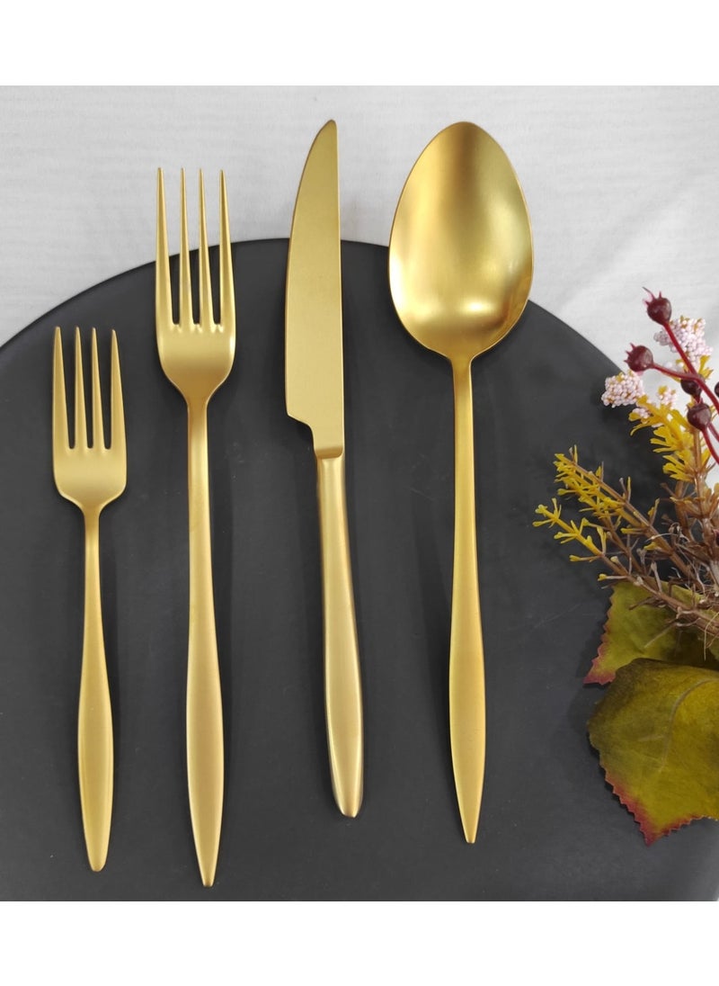 Carmen 24 Piece Matte Gold Titanium Fork Spoon Set