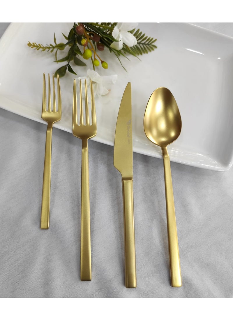 Stayle 24 Piece Matte Gold Titanium Fork Spoon Set