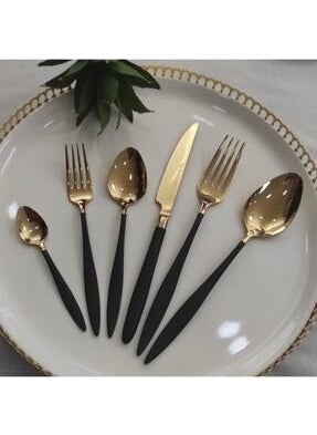Carmen 72 Piece Black Gold Titanium Fork Spoon Set